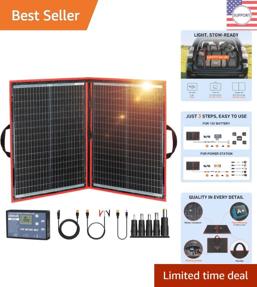 Efficient 100W Solar Panel – Foldable, Lightweight, Dual USB for Camping Power