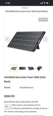 HULKMAN Solva 100W Monocrystalline Portable Rigid Solar Panel, Black, MC4
