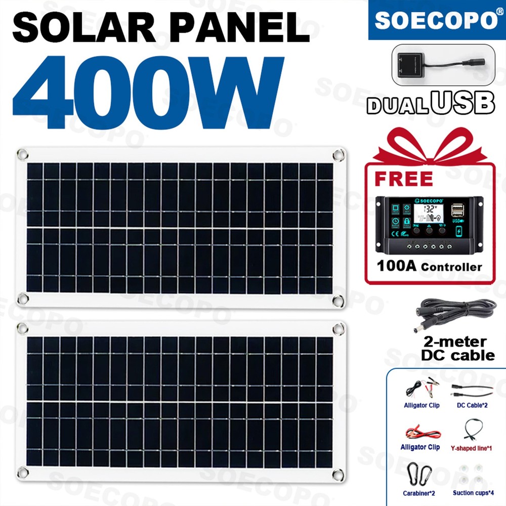 2 x 200W High-Efficiency PV Panels + 100A Intelligent Controller for Outdoor
