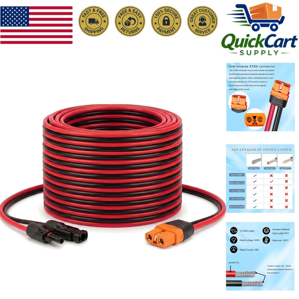 Durable 25FT Solar Panel to XT60i 10AWG Cable – Reliable & Efficient Connectors