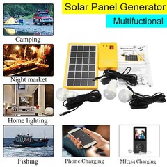 Solar Power Panel Generator Kit 5V USB Home System Charger 3 LED Bulbs Light