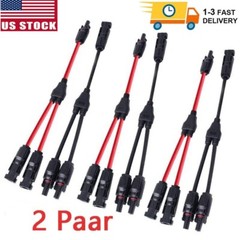 2 Pair Solar Connectors Y Branch Parallel PV Adapter Cable Wire Plug Connector