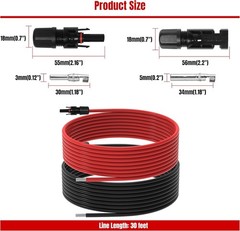 Solar Panel Extension Cable for RV,Boat with Waterproof Connectors(10 AWG-30Ft)