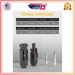 12 PCS Solar Panel Cable Connectors Male Female 10AWG with Spanners 6 Pairs