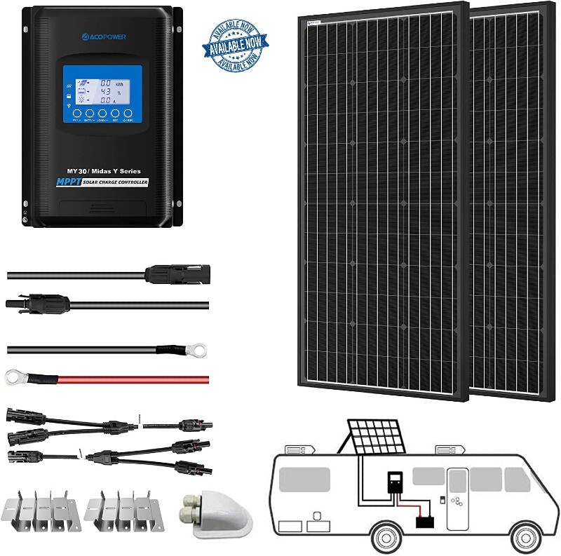 RV SOLAR Starter Package 200W 12V Monocrystalline W/ 30 Amp MPPT CHARGER CONTROL