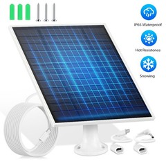 Solar Panel for Security Camera, 5W 5V Solar Charger with USB DC & Type-C Port