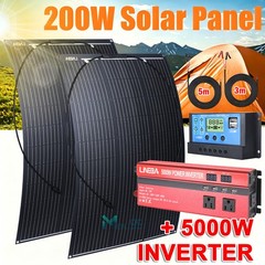 Full Complete 200W Solar Panel Kit 5000W Inverter 12V to 110V RV Home Off Grid