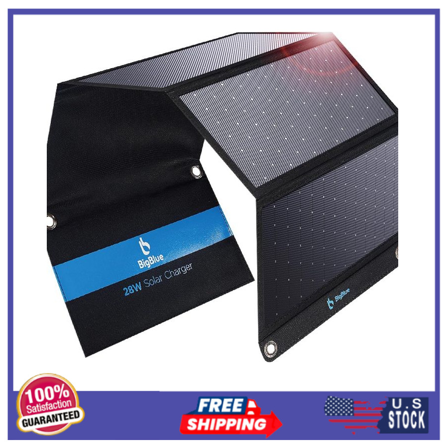 BigBlue 28W Solar Charger Dual USB-C USB-A Portable Camping Hiking Power