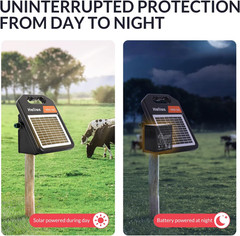 10 Miles Solar Electric Fence Charger with Day/Night Mode, 0.11J Portable Solar
