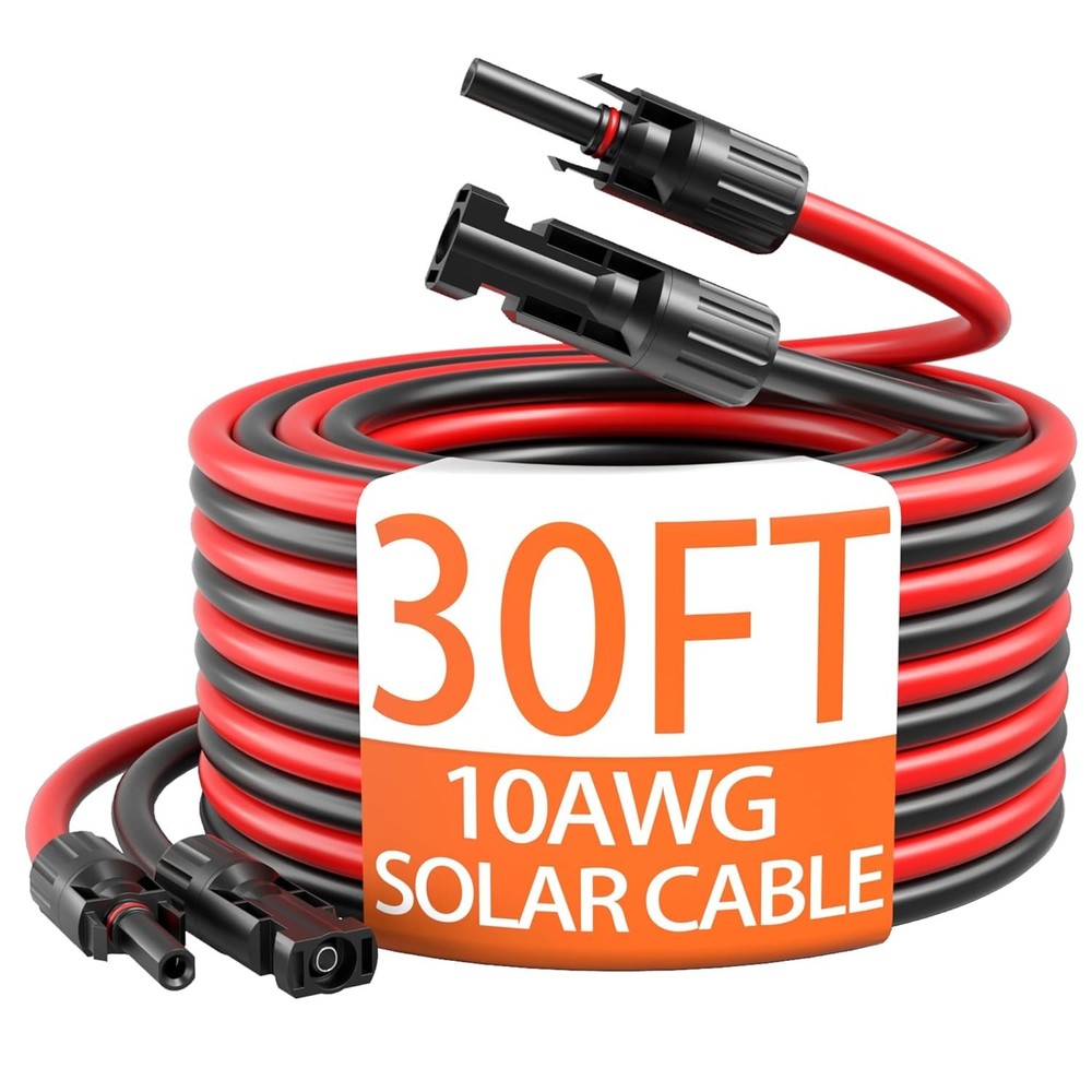 10AWG Solar Extension Cable 30FT Red Black w/ Connectors 10 Gauge