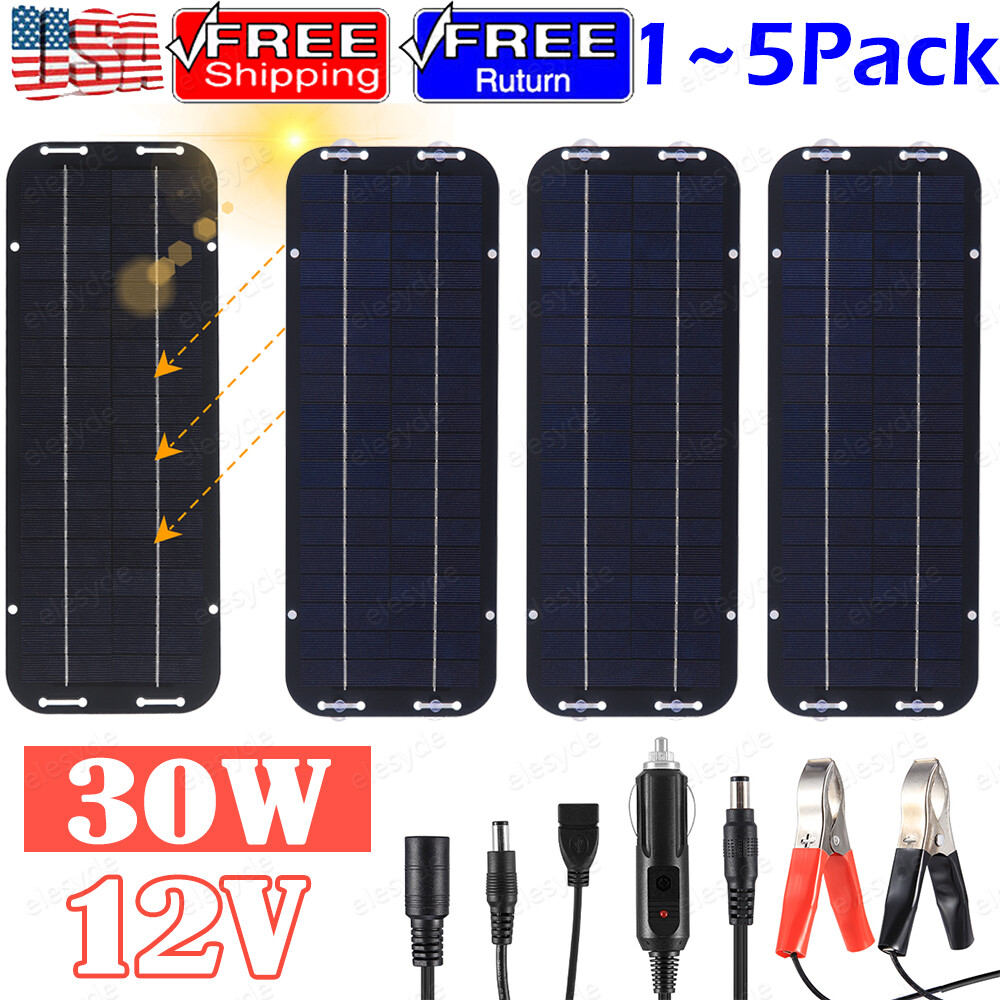 30W Solar Panel 12V Trickle Charge Battery Charger Maintainer Marine RV Car LOT