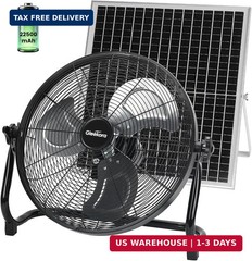 16» Solar Powered Fan with 35W Solar Panel, Rechargeable Battery Operated Floor