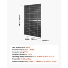 Uimoso 2PCS 400W Dual-Sided Solar Panels with 24% Efficiency Monocrystalline