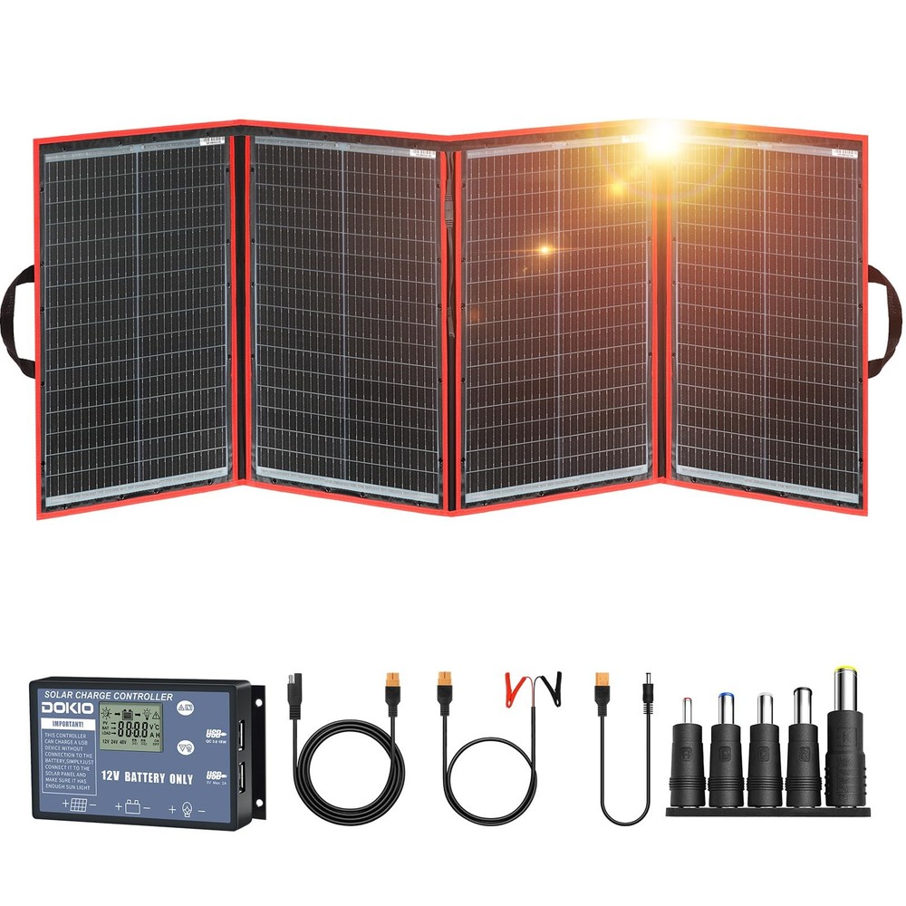 DOKIO 200W Portable Foldable Solar Panel Kit for 12V Battery Charging