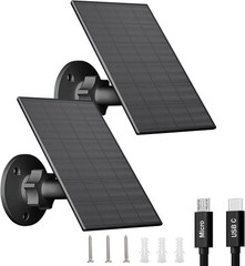 Solar Panel for Security Camera, 2 Pack 2W Solar Charger with Micro USB & USB-C
