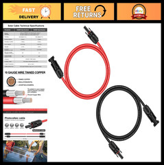 10AWG Solar Panel Extension Cable 6ft Black & Red Wire, Male/Female Connectors