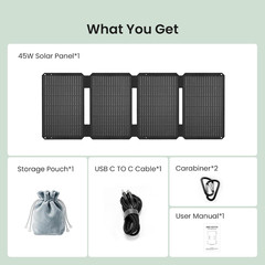 45W Solar Panel Charger with Dual USB-C and USB-A,25.4% High Efficiency Foldable