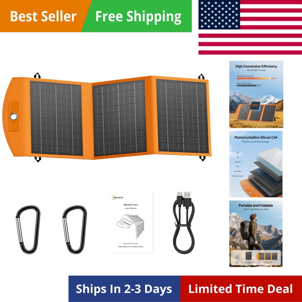 Solar Panels 30W Portable Foldable Solar Charger with 5V USB-A and USB-C Fast…