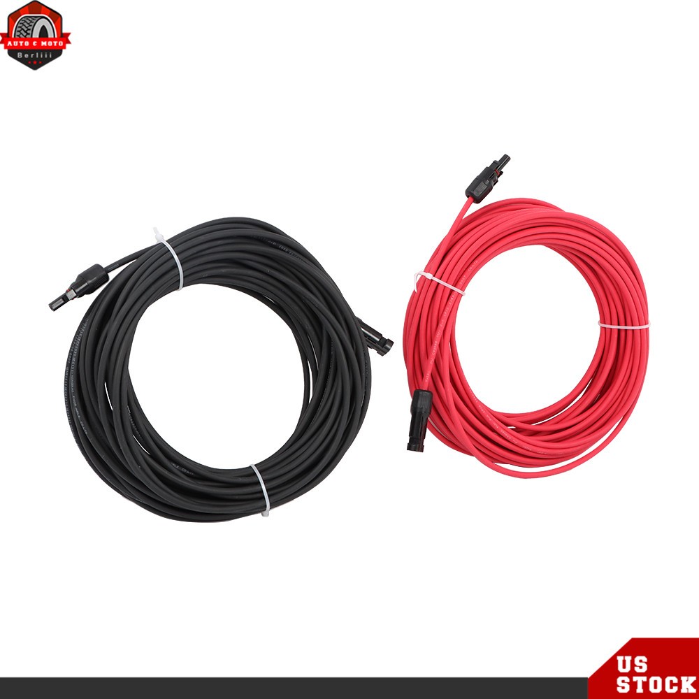 12AWG 20M Solar Panel Extension Cable Black+Red W/ M4 Connector For RV/Boat US