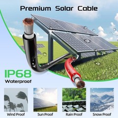 Solar Panel Wire 50Ft Black and 50Ft Red Kit, 10AWG (6mm²) Solar Panel Extension