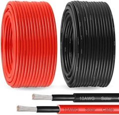 Solar Panel Wire 10 AWG(6mm²) – Solar Extension Cable 100Ft Black & 100Ft Red 10