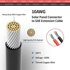 Solar Connector to SAE Adapter 2 3.3 10 20 35 50 FT SAE Solar Panel 10AWG 2FT