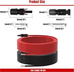 Solar Panel Extension Cable – 10AWG 40FT Solar Wire Cord 10 Gauge PV Wire