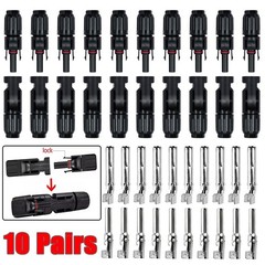 10 Pair Male Female Solar Panel Cable Connectors Wire Cable Connector Waterproof