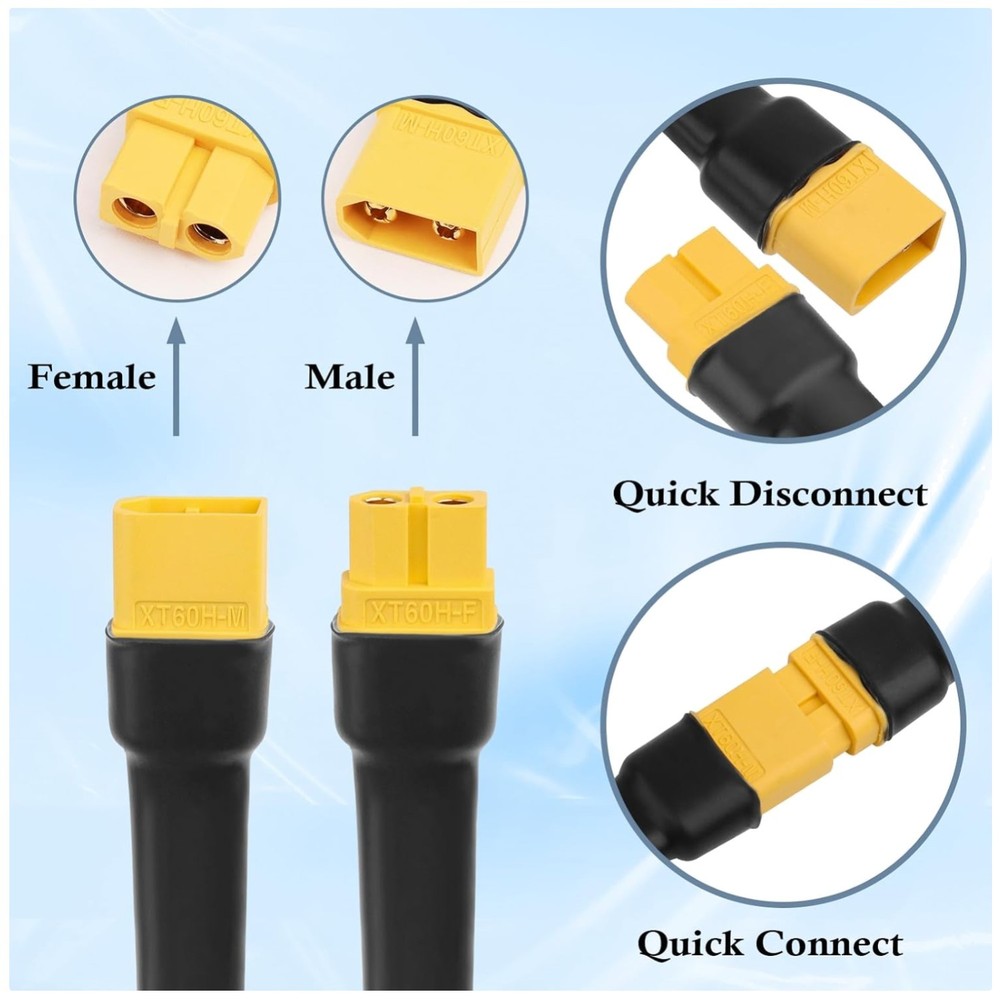 Tinned Copper XT60 Adapter Cable 10AWG 30FT for Solar Panels