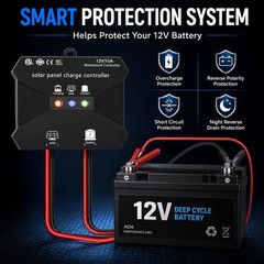 30W 12V Solar Battery Charger Kit with Smart 10A Solar Charge Controller