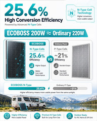 400W Solar Panel, 2 Pack 200 Watt N-Type 12V for Off-Grid Systems | N-Type 16BB
