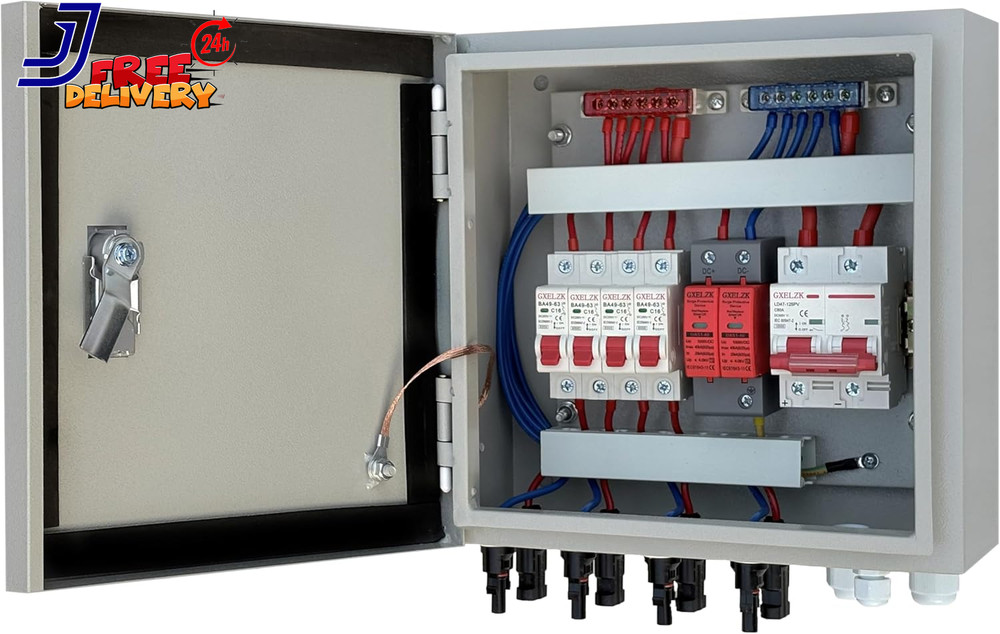 Hardcover Solar Combiner Box with 4 Strings 80 A Circuit Breakers. Off-Grid Sol