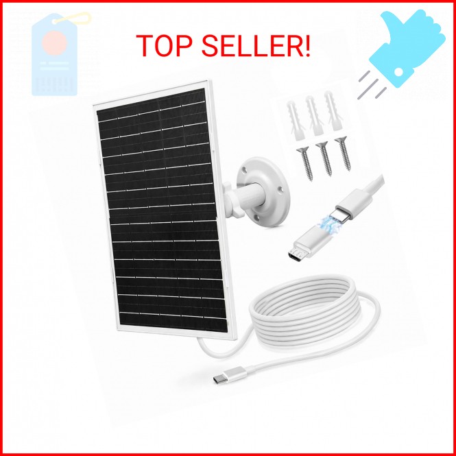 8W Solar Panel for Security Cameras, Waterproof Outdoor Solar Charger with Adjus