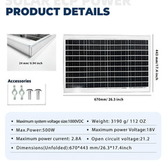 50W-500W Mono Solar Panel High-Efficiency18V PV Module Solar Generator for Off-G
