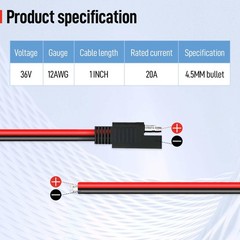 SKARORING 1ft 12AWG SAE Extension Cable 2 PCS