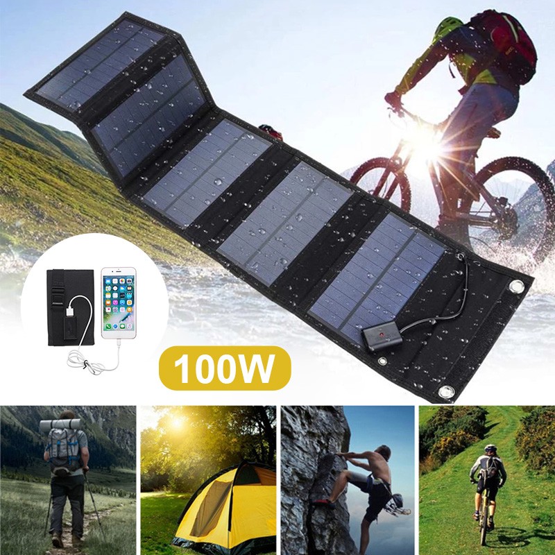 100 Watt Portable Solar Power Bank Solar Panel Charger Phone Camping Waterproof