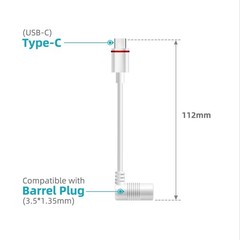 2PCS Barrel Plug to USB-C Adapter for Ring USB C Outdoor Cameras, White