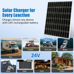 50W 24V Solar Panel Kit with PWM Controller for RV, Boat, and Off-Grid Use