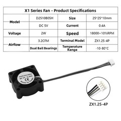 Hot End Cooling Fan 2510 for BAMBU Lab X1C P1S A1A1 forMINI 3D Printers