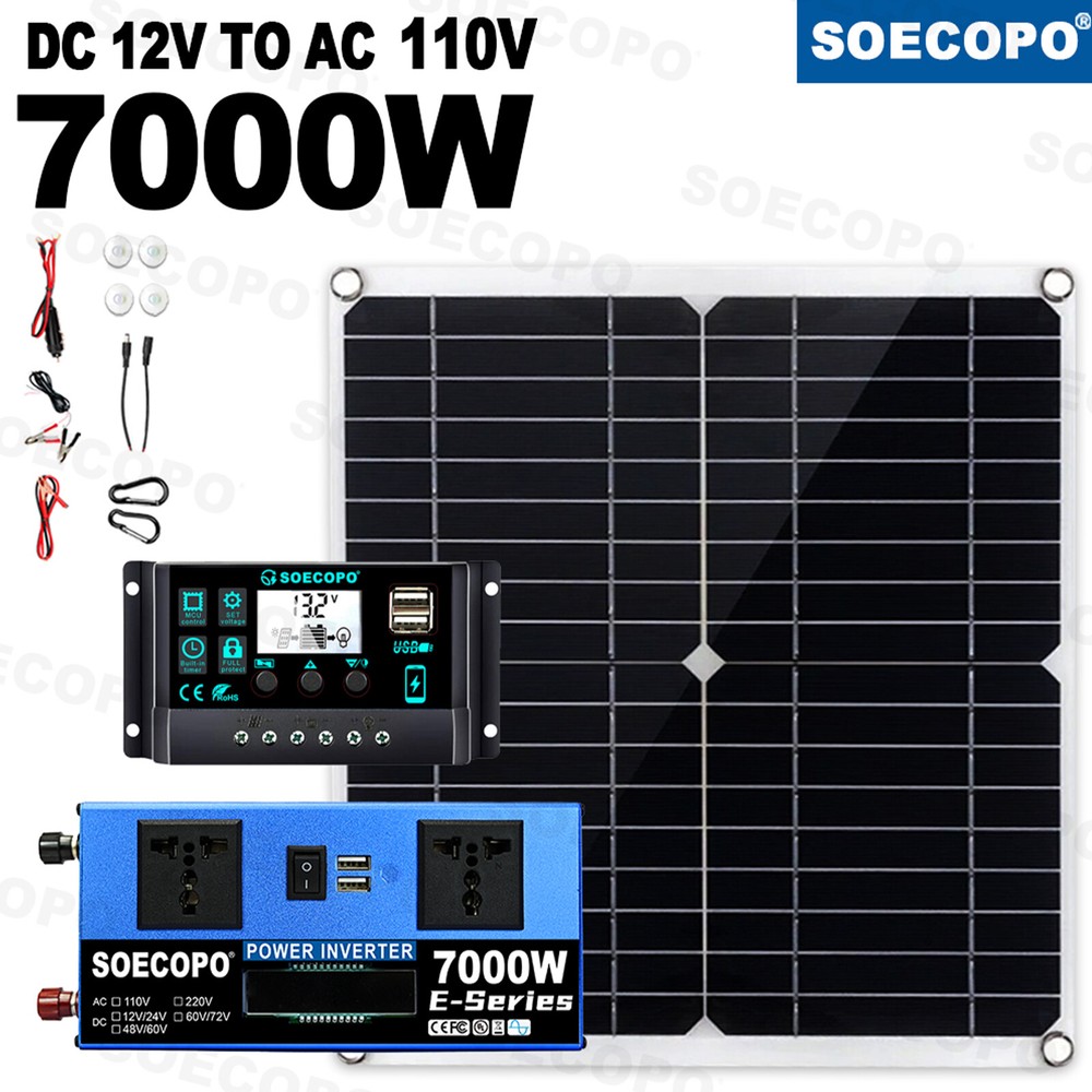 7000W Complete Solar Panel Kits Solar Power Generator 100A Home 110V/220V Syst