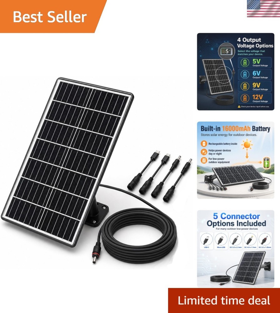 15W Solar Panel Kit with 16000mAh Battery – 4 Voltage Outputs & Waterproof