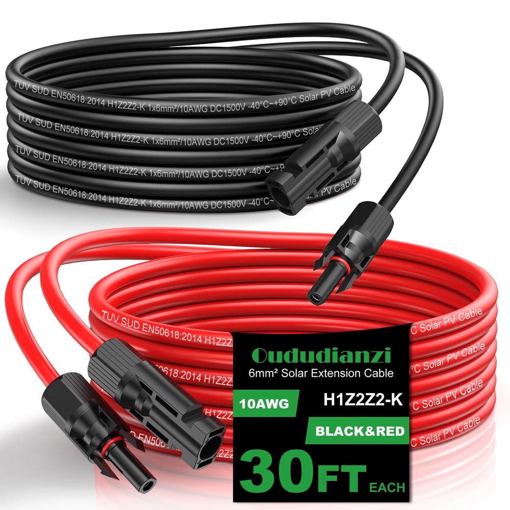 Oududianzi Solar Extension Cable 30Ft 10AWG, Solar Wire, 10 Gauge Tinned Copp…