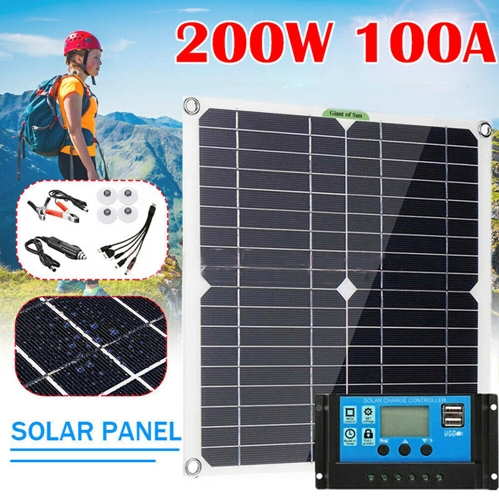 200W Solar Panel Kit 100A 12V Battery Charger with Controller Caravan Boat US