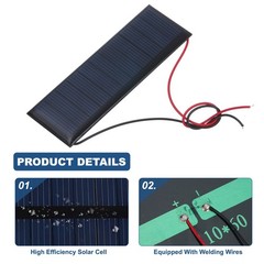 2 Pieces Mini Solar Panels 5.5V 0.33W 60mA for with 2 Cables 90x30mm