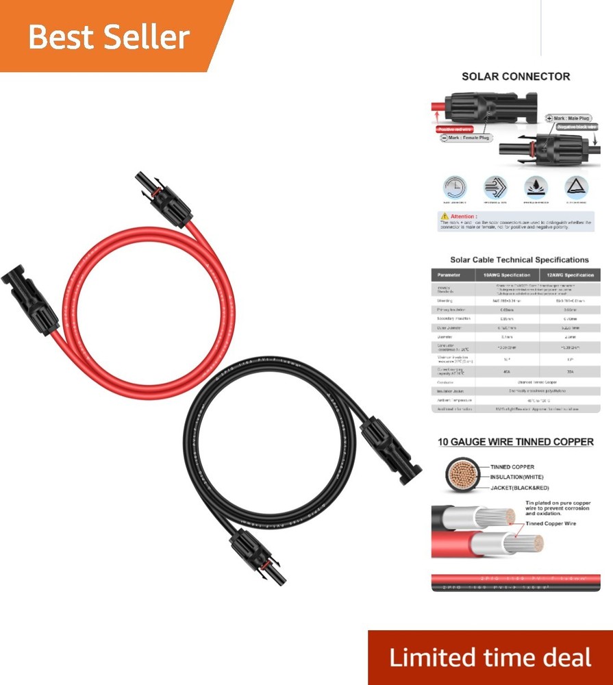Heavy-Duty 6ft Solar Extension Cable – Male-to-Female UV and Moisture Resistant