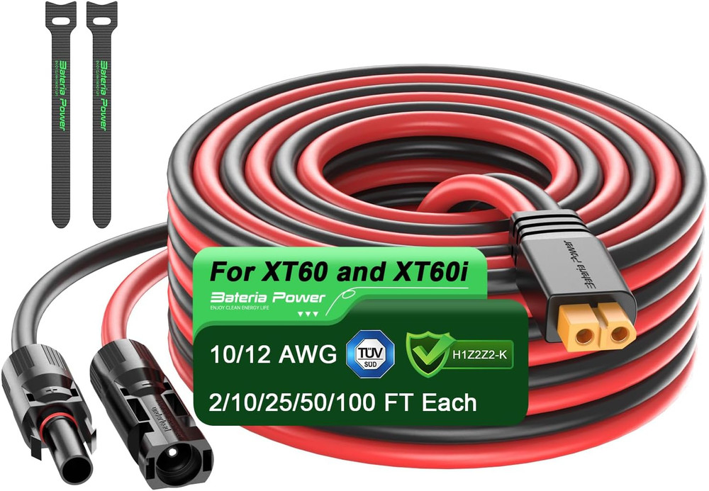Solar to XT60 Charge Extension Cable 10AWG 25Ft, Solar Connector to XT60 Adapter
