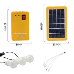 5V Solar Power Panel Generator Kit USB Charger Home System 3×LED Bulbs LightOl