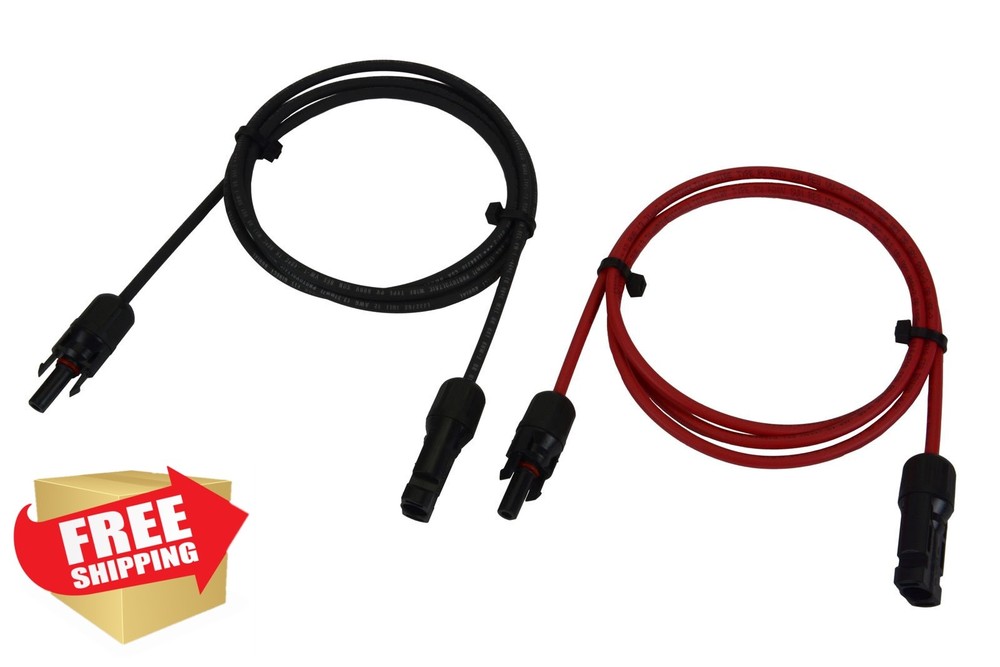TEMCo Solar Panel Extension Cable 5 Ft Black/Red 12 AWG