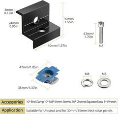 Solar Panel Mounting Kit with 10 End Clamps for Various Roof Types, Black