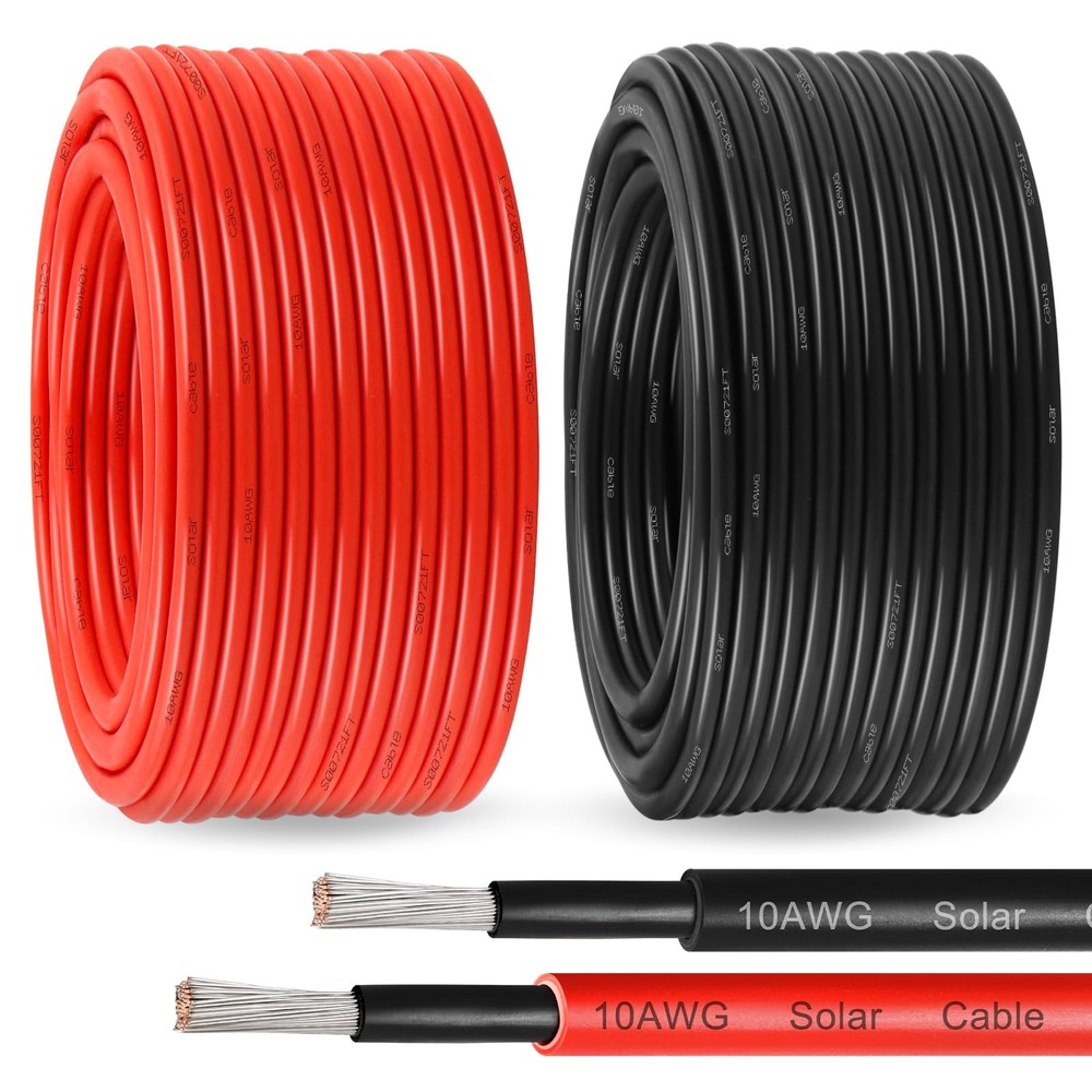 Solar Panel Wire 10 AWG(6mm²) – Solar Extension Cable 100Ft Black & 100Ft Red…